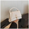 Bolso de mano blanco con patrón de cocodrilo y cierre dorado para mujer - Blanco