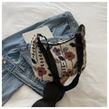 Vintage bloemen schoudertas van retro jacquard stof met een zwarte schouderband stijl - Zwart