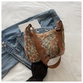 Vintage jacquard schoudertas met bloemenprint en verstelbare bruine riem in beige - Bruin