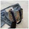 Vintage jacquard hobo tas met bloemenprint en blauwe brede verstelbare schouderband - Donkerblauw