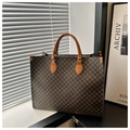 Détails du grand sac cabas vintage avec anses en cuir fauve et rivets métalliques - Motif Géométrique Café