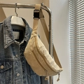 Hellbeige Cord-Brusttasche für Damen mit verstellbarem Gurt und Doppelreißverschluss - Khaki