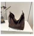 Minimalist dark brown suede tote bag with stylish knotted thin shoulder straps - Coffee