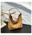 Fashionable brown suede tote bag with stylish knot strap design for women's daily commute - Khaki