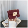 Mini burgundy crossbody bag with frosted texture and elegant gold metal chain strap - Burgundy