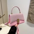 Borsa rosa con patta glitterata brillante e chiusura girevole dorata da donna - Rosa