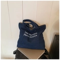 Vintage dunkelblaue Denim-Tragetasche mit weißer Less Mondays More Sundays Stickerei - Dunkelblau