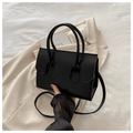 Minimalist black PU leather tote bag with round handles and crossbody strap - White
