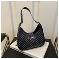 Borsa sottobraccio vintage grigio scuro a fiori con fibbia a fiocco in argento - Nero