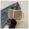 Elegante beige Umhängetasche aus PU-Leder und Webstoff mit goldener Metallschnalle - Weiß