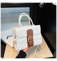 Borsa trapuntata bianca e marrone con elegante fibbia in metallo e tracolla sottile - Bianco