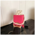 Fuchsia Gitter-Eimertasche mit Perlengriff und goldener Kette für Damen Mode - Rosa