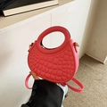Hot pink semi-circle PU handbag featuring 3D crocodile embossing and circular top handle - Pink