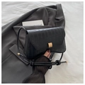 Chic black crocodile pattern crossbody bag with minimalist gold metal buckle and cord strap - Black