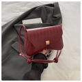 Retro burgundy crocodile embossed shoulder bag with gold clasp and sleek knotted strap - Burgundy