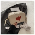 Chic beige camera bag with red heart print and wide geometric strap in a fashion set - Off White