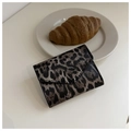 Fashionable leopard print envelope coin purse for women with textured leather finish - Black