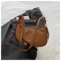 Minimalist brown lychee pattern leather crescent shoulder bag with golden branding - Brown