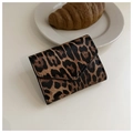 Short leopard print envelope wallet with a stylish mini fold-over design and black trim - Brown