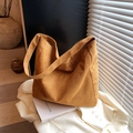 Caramel suede large tote bag with wide shoulder strap in a minimalist retro style - Brown