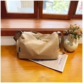 Detail of khaki nylon bag showing waterproof fabric texture and branded side label - Khaki