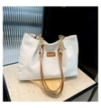 Borsa tote in velluto a coste bianco con manici in pelle e dettagli catena - Bianco