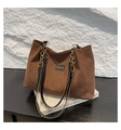 Elegante borsa tote in velluto a coste marrone con tracolle in pelle e catena - Marrone