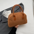 Borsa bowling vintage in pelle scamosciata marrone con manici e cerniera argentata da donna - Marrone