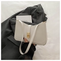 Minimalist white PU leather baguette bag with a sleek gold metal twist lock buckle - White