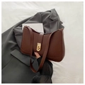 Minimalist dark brown leather shoulder bag featuring a decorative gold buckle closure - Coffee