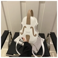 Unique violin-shaped white PU leather handbag with adjustable white shoulder strap - White