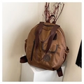 Minimalist cinnamon brown nylon travel backpack with large capacity and top handle design - Coffee