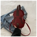 Unique violin-shaped handbag in wine red faux leather with vintage shoulder strap - Red