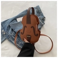 Vintage violin-shaped mini crossbody bag in brown leather with golden stud details - Brown