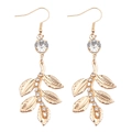 Elegante goldene Kristall-Ohrhänger im griechischen Stil mit Blattform und Strasssteinen - Gold