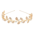 Cerchietto dorato vintage con foglie e strass per sposa e accessori barocchi - Oro