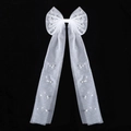 Elegante lazo de tul blanco con perlas y cintas largas para accesorios de pelo de novia - Blanco
