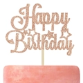 Adorno para tarta Happy Birthday purpurina oro rosa con estrellas decorativas - Happy Birthday Universal Style