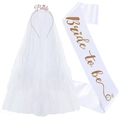 Corona da sposa oro rosa con velo bianco e fascia in raso bianco Bride To Be - Set Oro Rosa