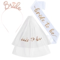 Rose gold Bride headband, white tulle veil, and Bride to Be sash set for bridal parties - One Size / Rose Gold