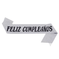 Fascia di compleanno glitterata argento con testo spagnolo Feliz Cumpleaños nero - Taglia unica / Argento con Testo Nero