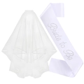Bruidsfeest set met dubbellaagse witte sluier en Bride to Be sjerp met strassteentjes - Eén maat / Sluier En Sjerp Tweeledige Set (Stijl 1)