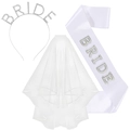 Parure mariée 3 pièces avec couronne strass, voile à étages et écharpe perlée bride - Collection de Trois Articles Mariée (FG188+JD188+TS002)