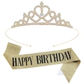 Sparkling golden glitter birthday sash and rhinestone crown set with heart detail - One Size / Gold Set