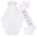 White bridal pearl headband with veil and BRIDE sash set for bachelorette parties - One Size / Bride Headband Veil And Sash Combination