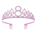 Pink rhinestone princess tiara for girls 8th birthday party with side hair combs - 8 Years Old