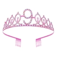 Pink rhinestone princess crown headband for 9th birthday party with numeric design - 9 Years Old