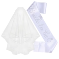 Witte bruidssluier en Bride to be sjerp set met strass steentjes voor een vrijgezellenfeest - Eén maat / Sluier En Sjerp Tweeledige Set (Stijl 2)