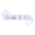 Weiße Satin Schärpe Bride to be mit gewelltem Rand und silberner Schrift für die Brautparty - Einheitsgröße / Weißes Zifferblatt Silberne Schrift