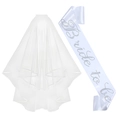 Bruidsset met witte kanten sluier en satijnen sjerp met strassteentjes Bride To Be - Eén maat / Sluier En Sjerp Tweeledige Set (Stijl 3)